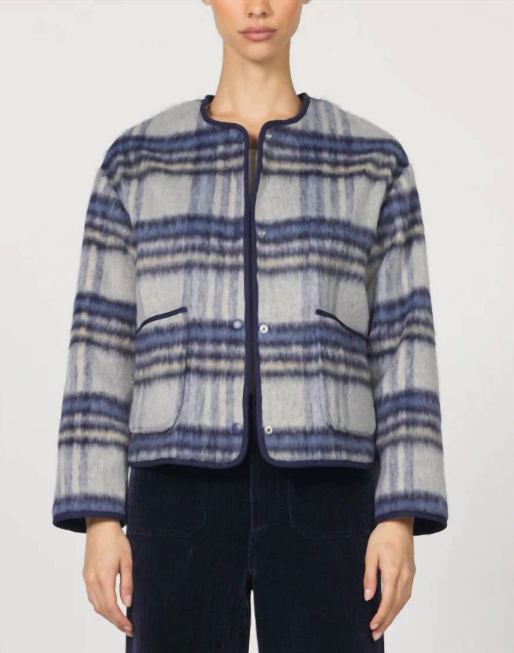 NEW DEAR JOHN DENIM jordyn wool plaid jacket in blue grey